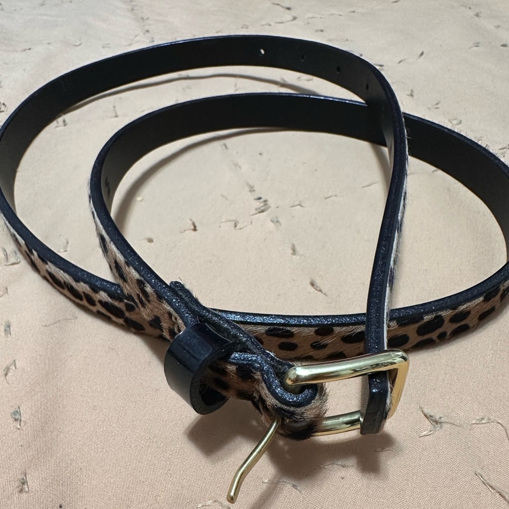 J. Crew Leopard Print Belt with Black and Gold Accents, Size M.